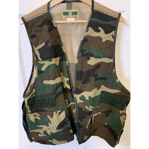 Game Winner Sportswear Camo Hunting Vest 5 Pocket Back Game bag Sz ‎ L 42/44 - Picture 1 of 7